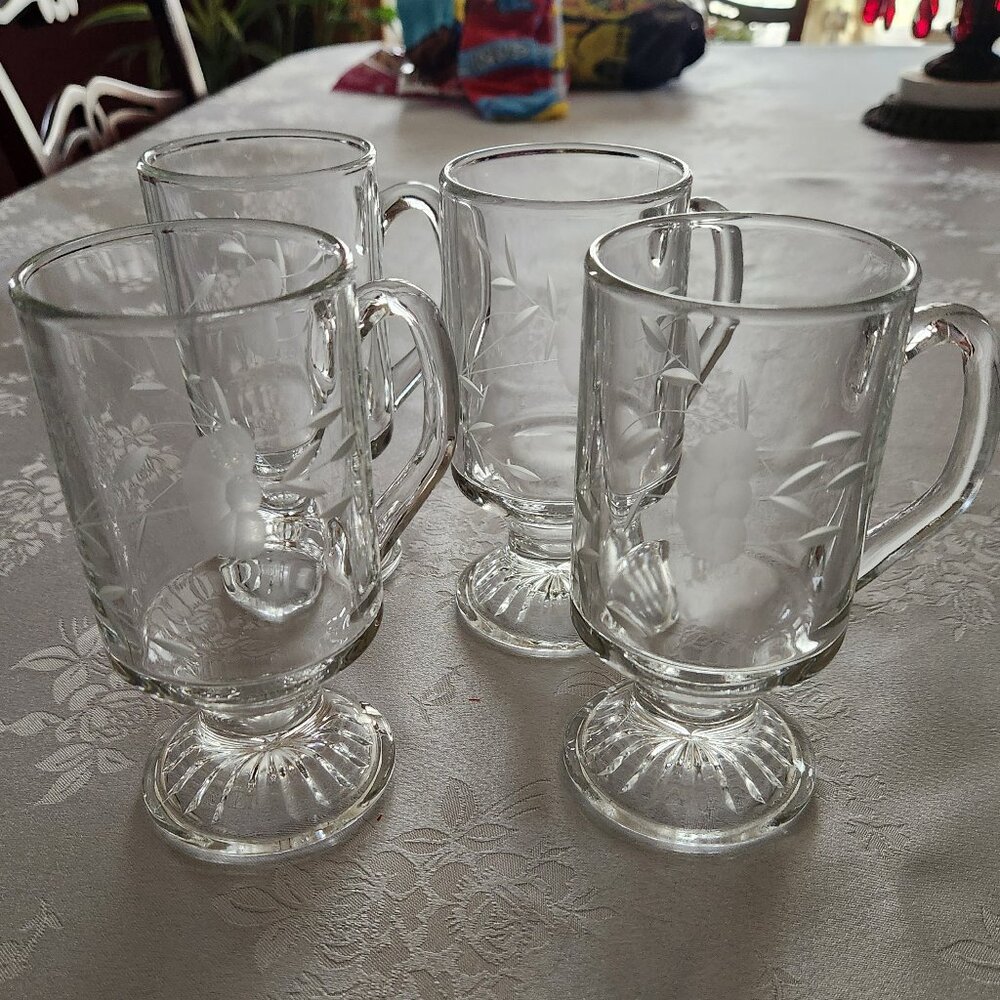 PRINCESS HOUSE Heritage Crystal Footed Irish coffee Cups Mugs set 4 #504 Vintage